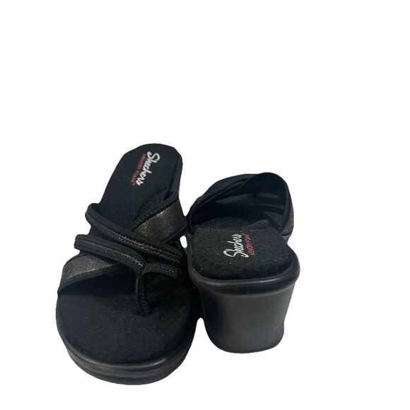 Skechers Shoes - Skechers Womens Sz 9 Memory Foam Sandals Black Heel Wedge Slip On Strappy